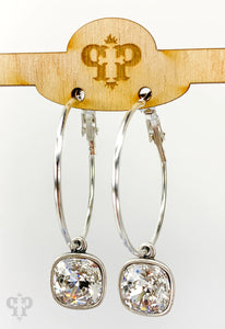 Silver Hoop Earrings With Crystal Drop